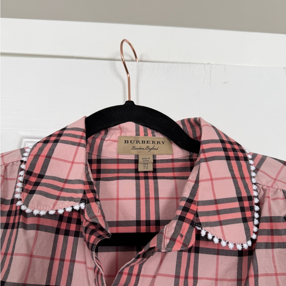 Burberry Pink Plaid Lace Trim Button Down Shirt Business Office - Picture 4 of 11